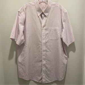 Brooks Brothers Check Short-Sleeve Button-Down Shirt Pink Blue Men’s Size 17 XL